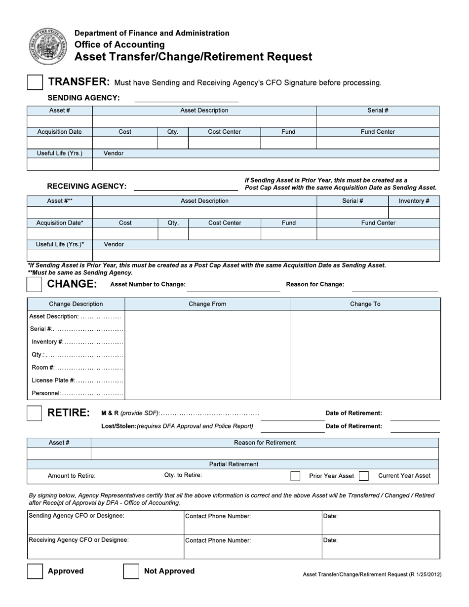 Asset Transfer / Change / Retirement Request - Arkansas, Page 1