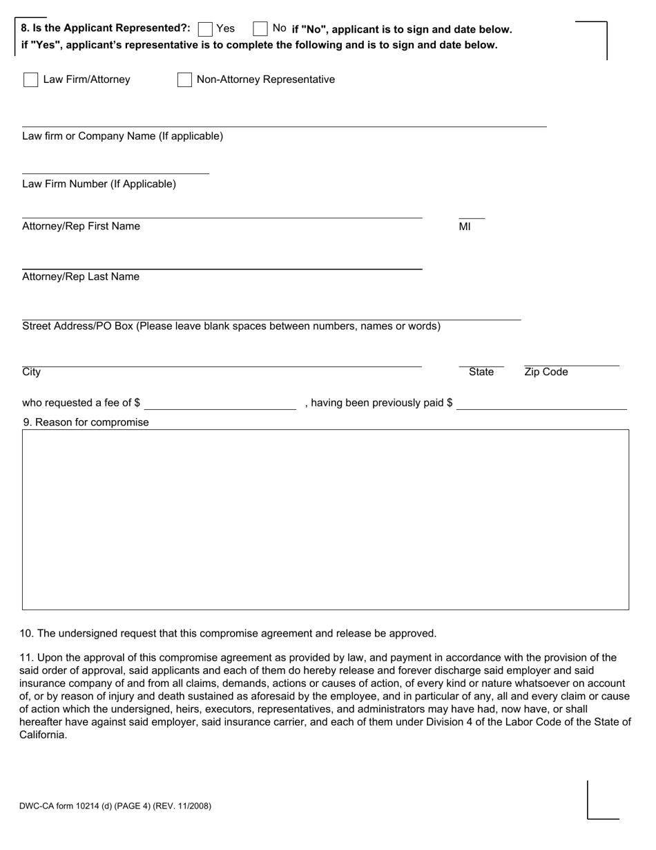 DWC-CA Form 10214(D) - Fill Out, Sign Online and Download Fillable PDF ...