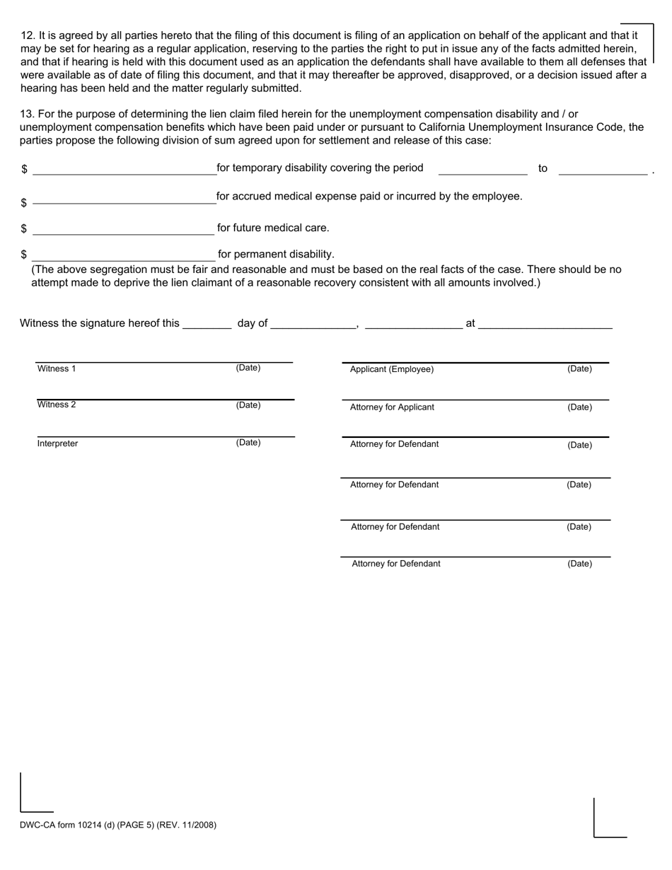 DWC-CA Form 10214(D) - Fill Out, Sign Online and Download Fillable PDF ...