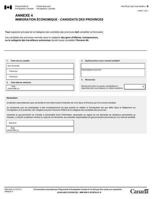 Forme IMM0008 Supplement 4 Immigration Economique - Candidats DES Provinces - Canada (French)