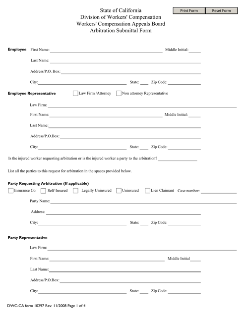 DWC-CA Form 10297  Printable Pdf