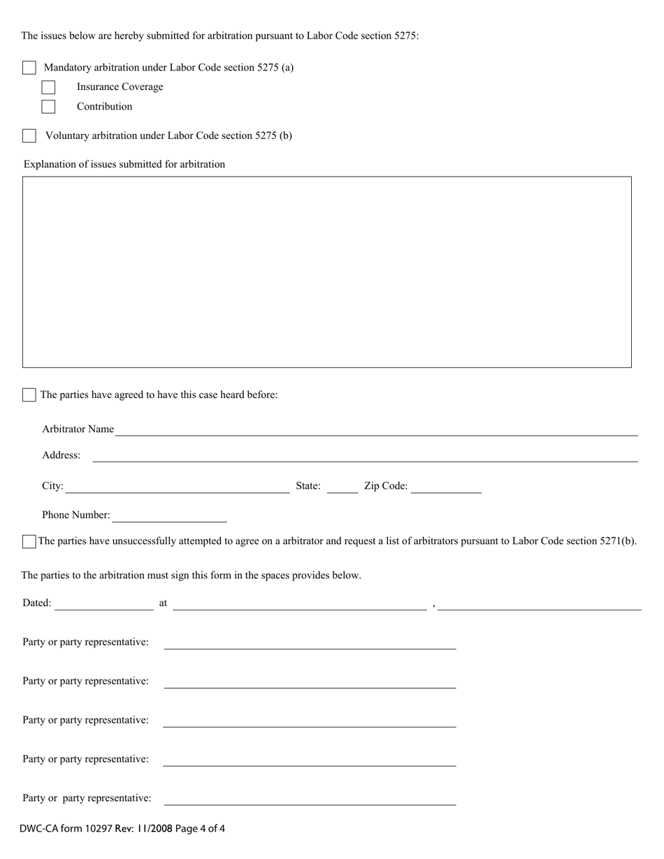 DWC-CA Form 10297 Arbitration Submittal Form - California, Page 4