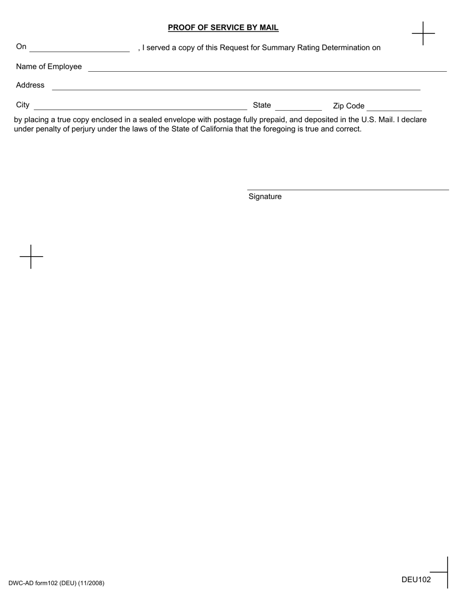 DWC-AD Form 102 Request for Summary Rating Determination of Primary Treating Physician Report - California, Page 3