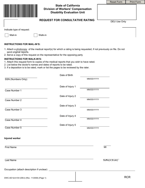 DWC-AD Form 104  Printable Pdf