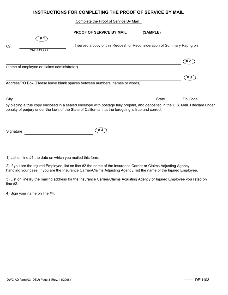 DWC-AD Form 103 Request for Reconsideration of Summary Rating by the Administrative Director - California, Page 3