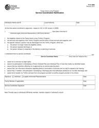 Document preview: Form 8586 Txhml Service Coordination Notification - Texas