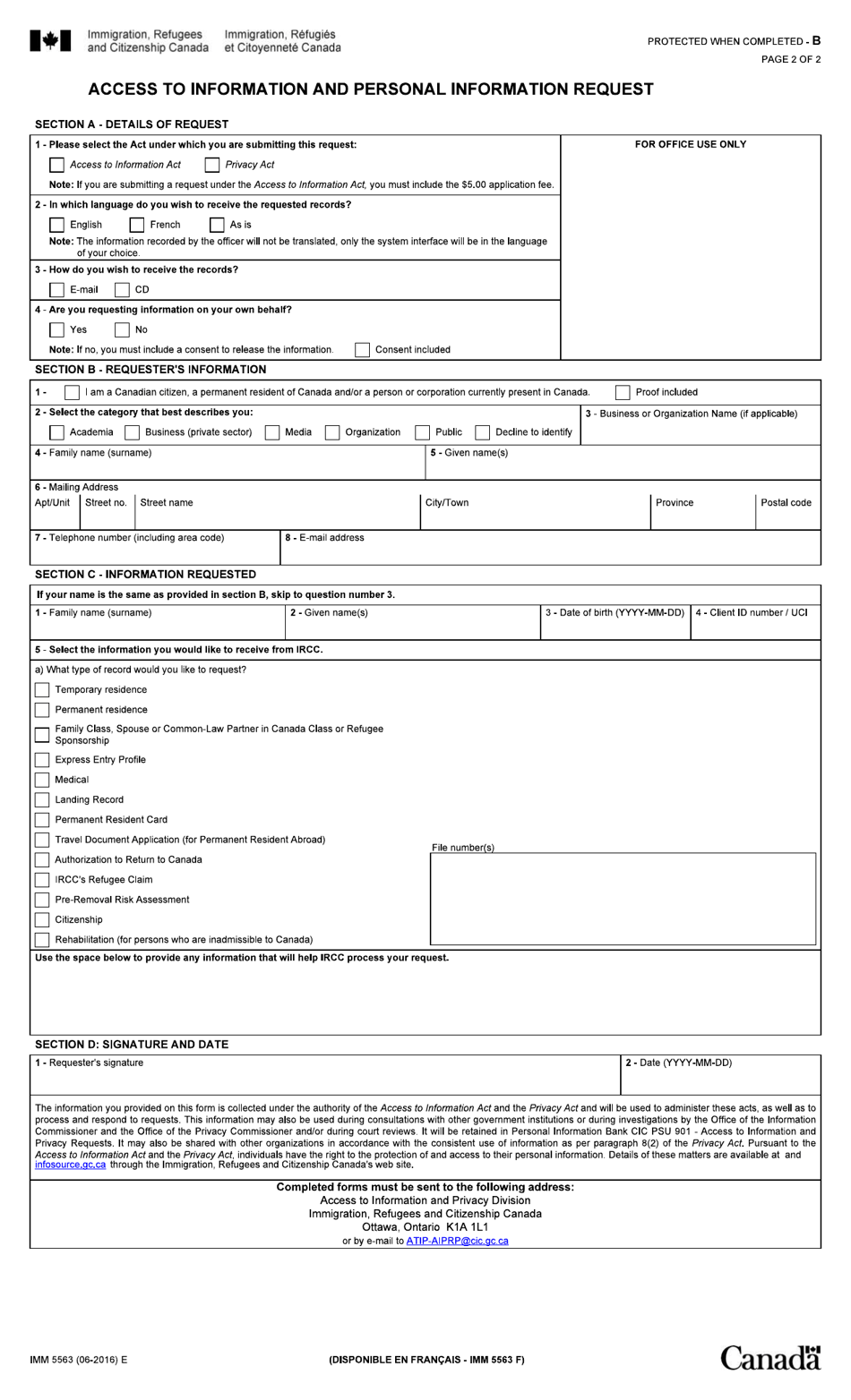 Form IMM5563 Fill Out, Sign Online and Download Fillable PDF, Canada