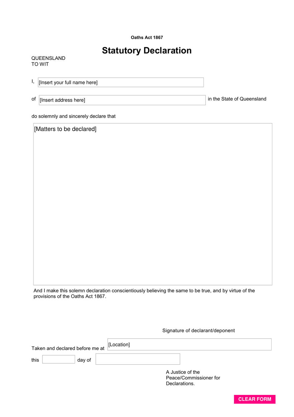 Queensland Australia Statutory Declaration Fill Out Sign Online and Queensland Australia Statutory Declaration Fill Out Sign Online and