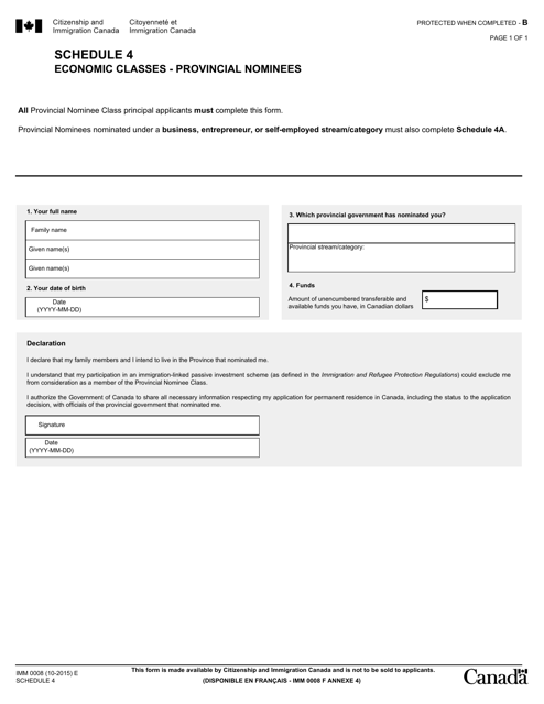 Form IMM0008 Schedule 4  Printable Pdf