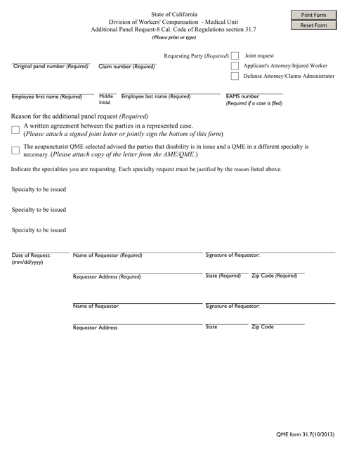 QME Form 31.7 - Fill Out, Sign Online and Download Fillable PDF ...