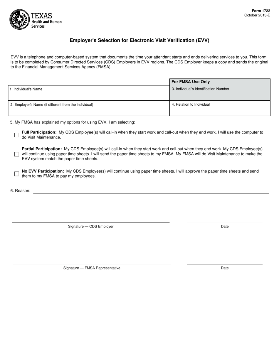 Form 1722 - Fill Out, Sign Online and Download Fillable PDF, Texas ...