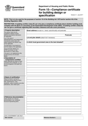 Form 15 Compliance Certificate for Building Design or Specification - Queensland, Australia