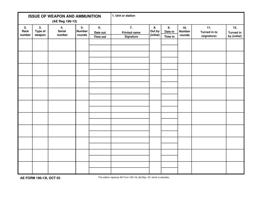 AE Form 190 13I Download Printable PDF Or Fill Online Issue Of Weapon 