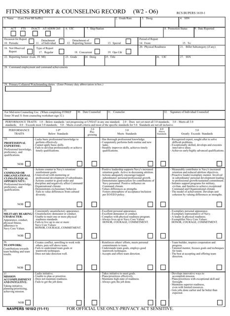 NAVPERS Form 1610/2 Fitness Report & Counseling Record (W2 - O6)