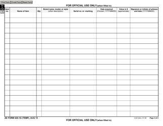 AE Form 420-1G (TEMP) High-Value Personal Property Inventory Record, Page 2