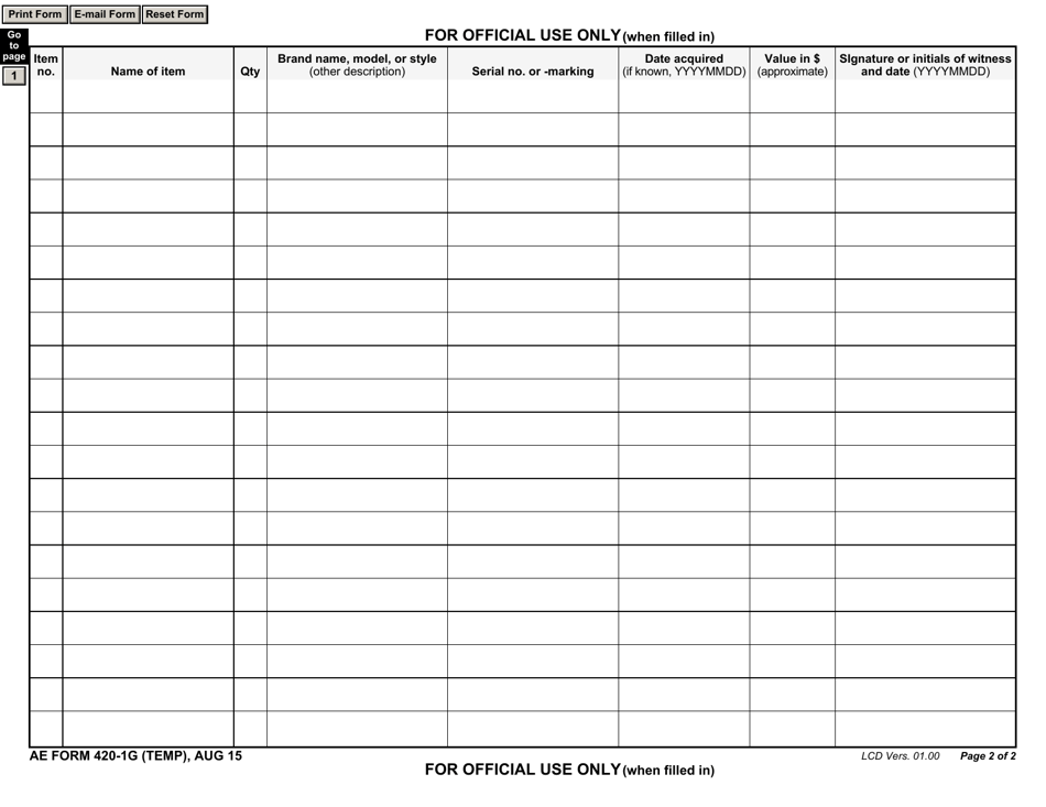 AE Form 420-1G (TEMP) - Fill Out, Sign Online and Download Fillable PDF ...