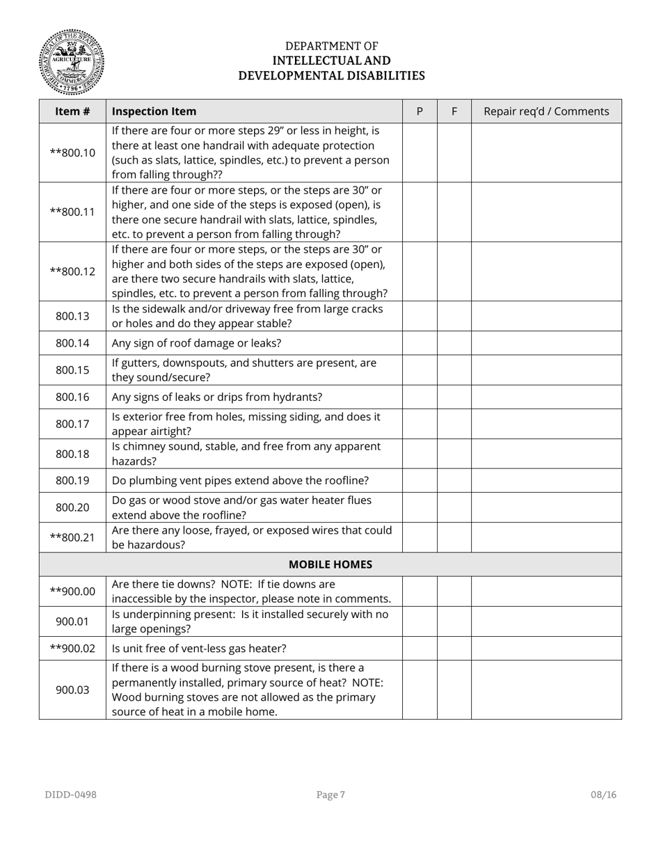 Form DIDD-0498 Didd Home Inspection Checklist for Supported Living and Semi-independent Living - Tennessee, Page 7