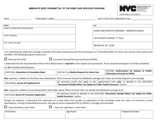 Document preview: Form HCSP-3052 Immediate Need Transmittal to the Home Care Services Program - New York City