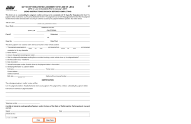 Form DL17 Notice of Unsatisfied Judgment of $1,000 or Less - California