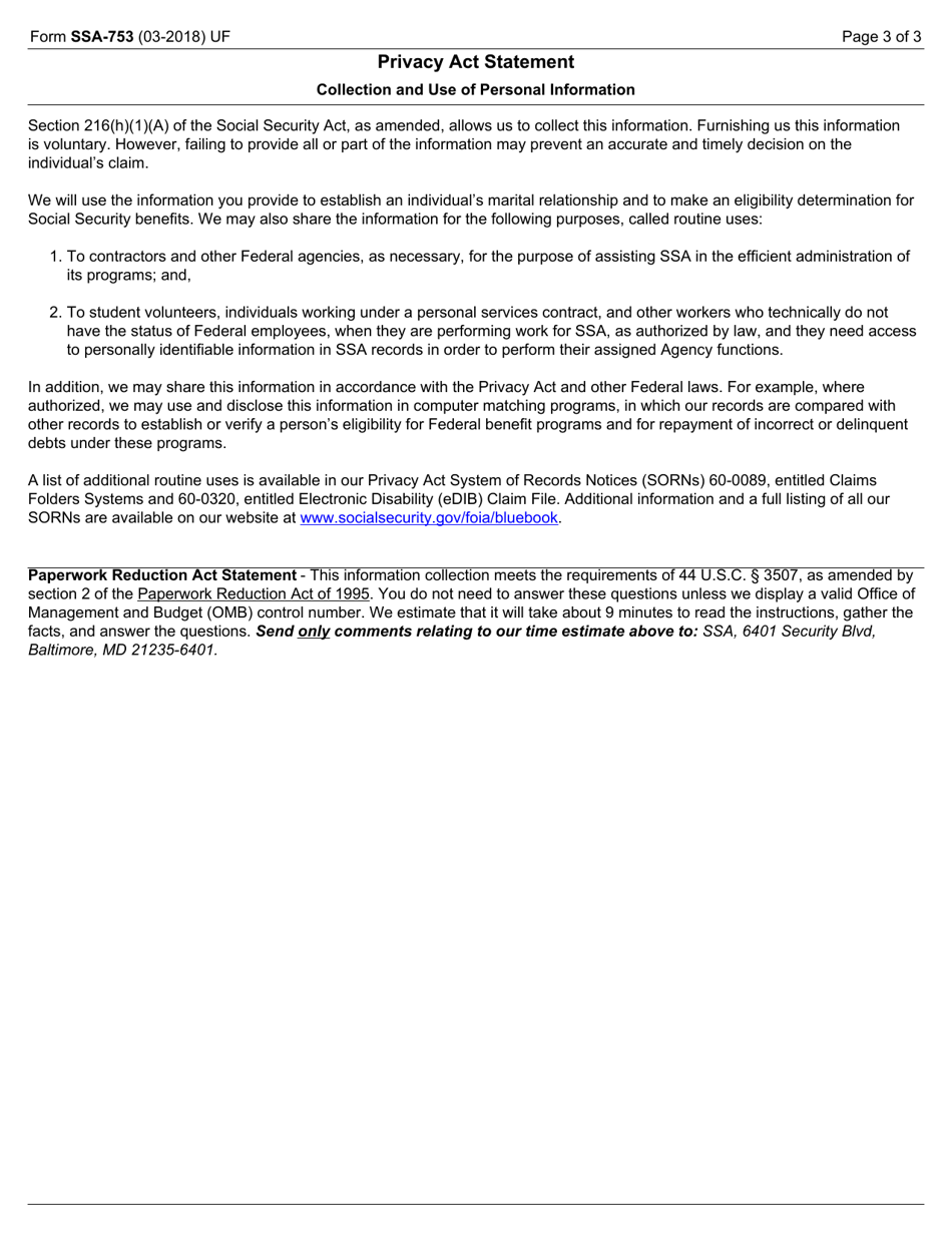 Form SSA-753 Statement Regarding Marriage, Page 3