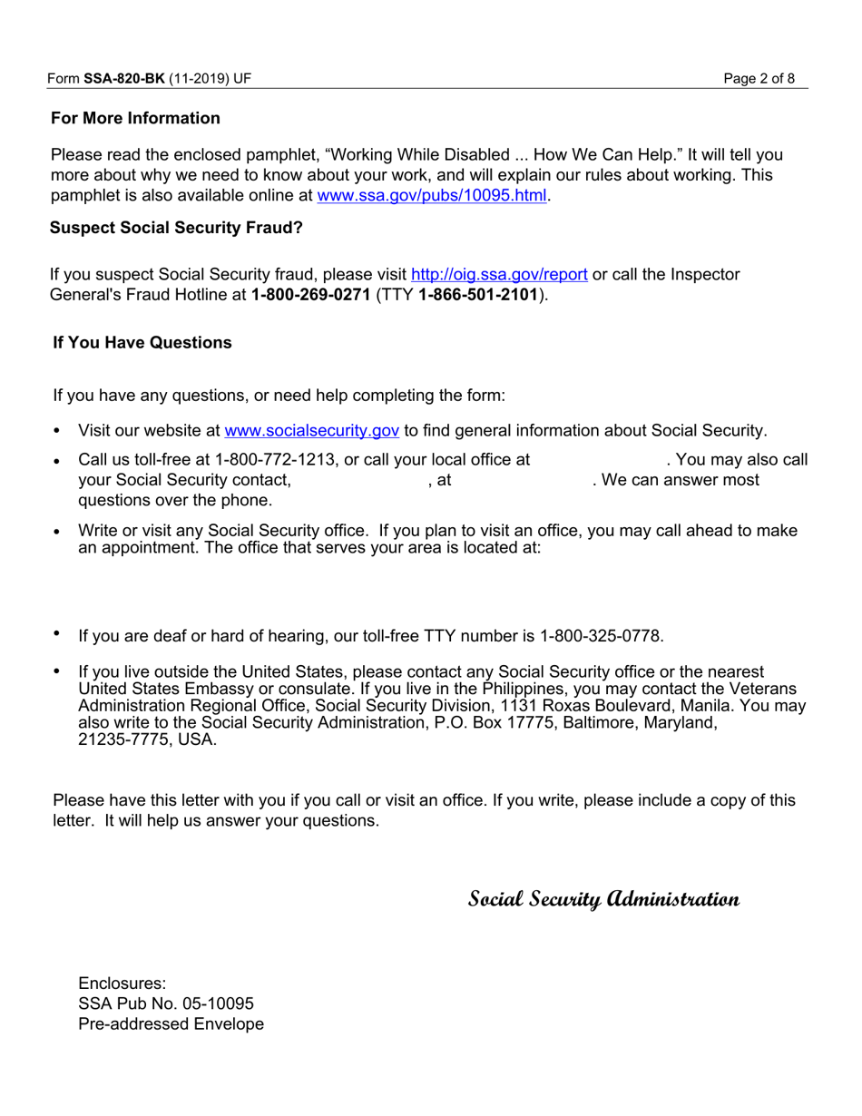 Form SSA-820-BK Social Security Administration Retirement, Survivors, and Disability Insurance, Page 2
