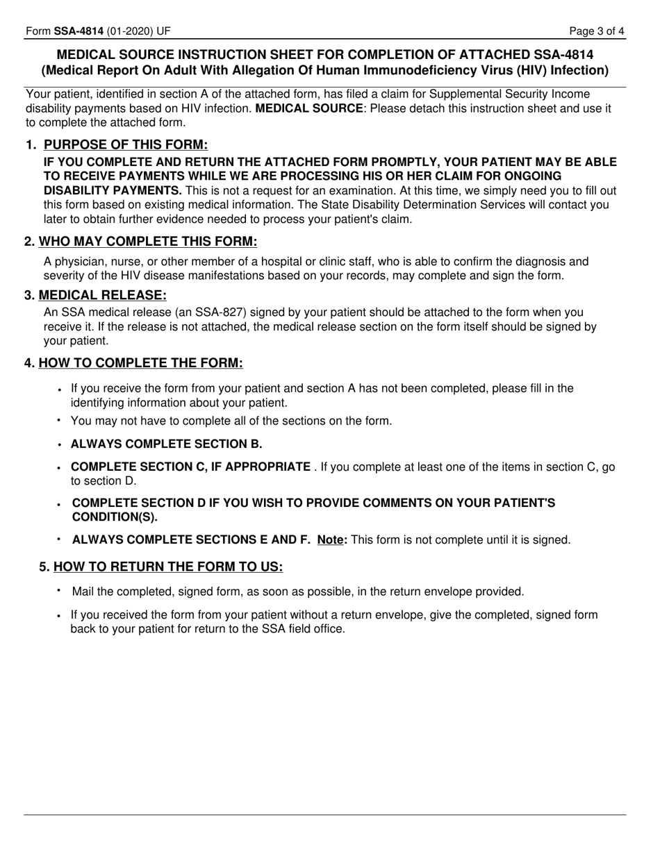 Form SSA-4814 Medical Report on Adult With Allegation of Human Immunodeficiency Virus (HIV) Infection, Page 3