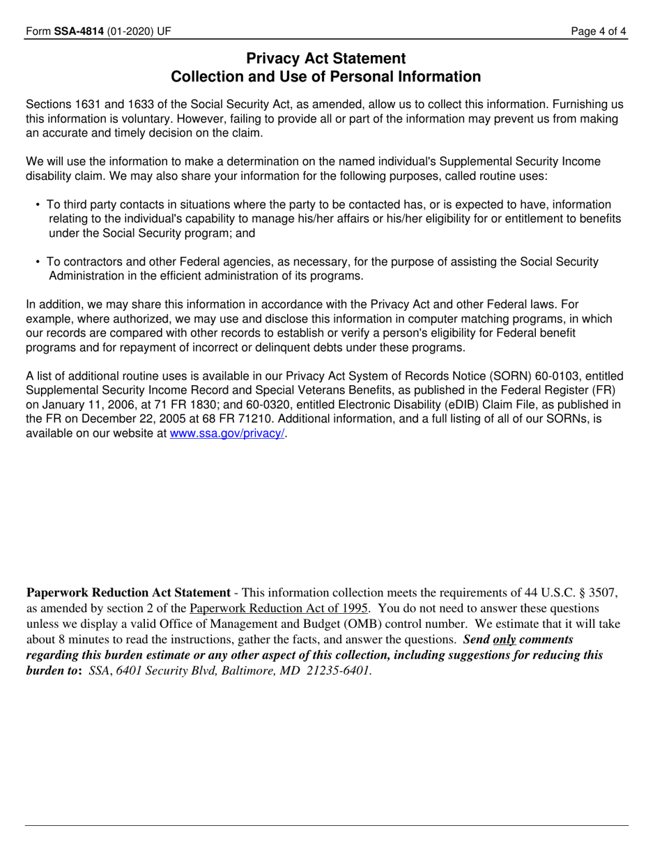 Form SSA-4814 Medical Report on Adult With Allegation of Human Immunodeficiency Virus (HIV) Infection, Page 4