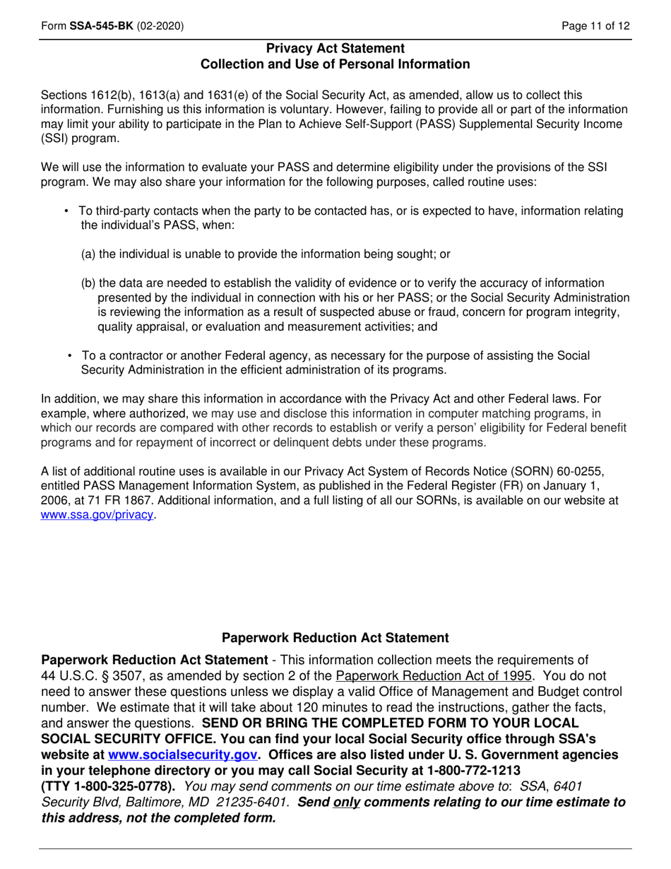 Form SSA-545-BK Plan to Achieve Self-support (Pass), Page 11