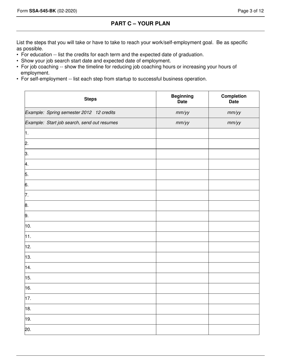 Form SSA-545-BK Plan to Achieve Self-support (Pass), Page 3