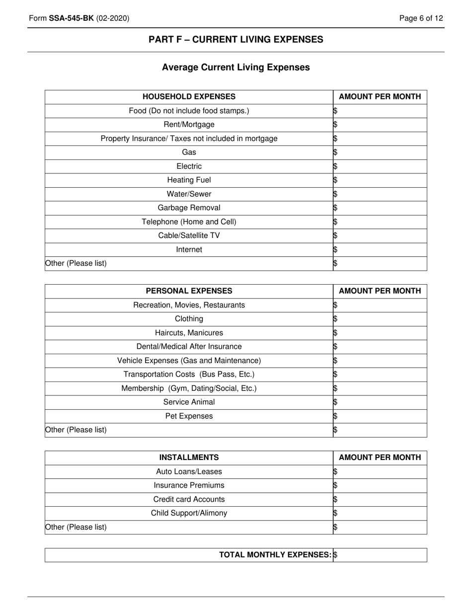 Form SSA-545-BK Plan to Achieve Self-support (Pass), Page 6
