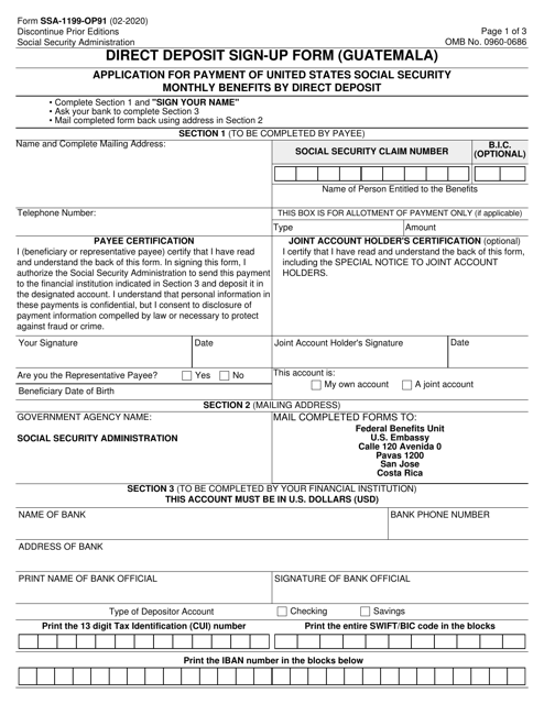 Form SSA-1199-OP91  Printable Pdf