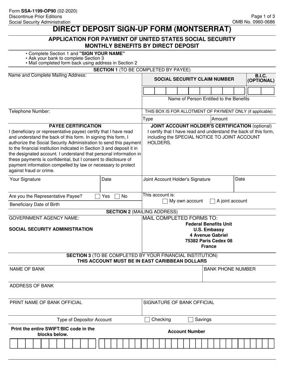 Form SSA-1199-OP90 Direct Deposit Sign-Up Form (Montserrat), Page 1
