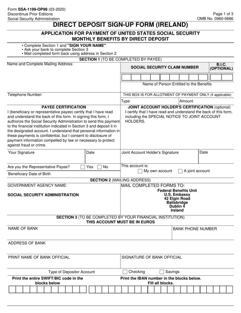 Form SSA-1199-OP98 Direct Deposit Sign-Up Form (Ireland)