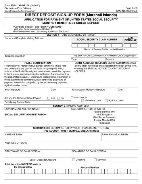 Form SSA-1199-OP104 Direct Deposit Sign-Up Form (Marshall Islands)