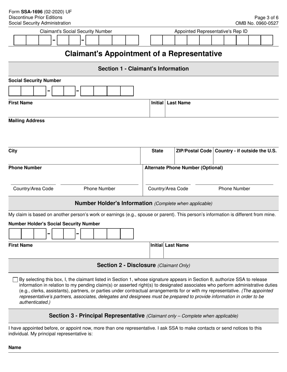 Form SSA-1696 Claimants Appointment of a Representative, Page 3