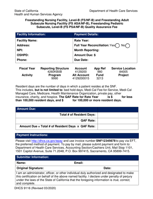 Form DHCS9116  Printable Pdf