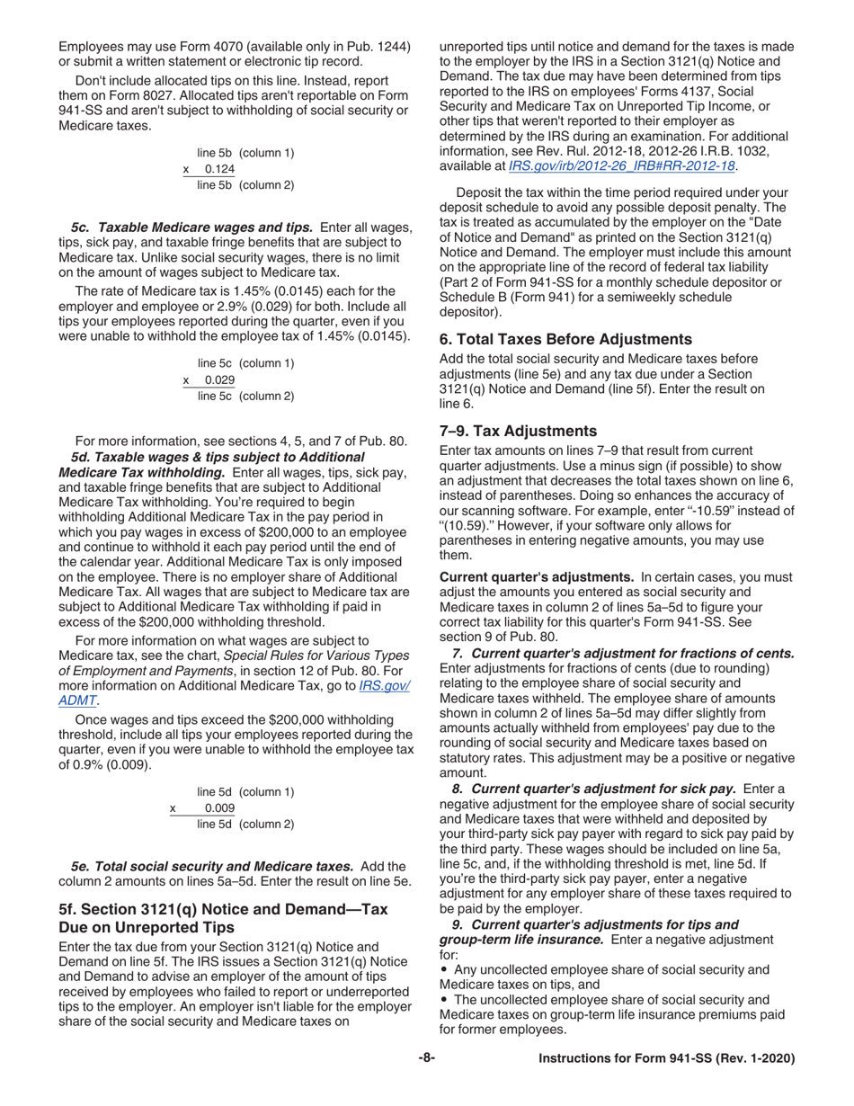 Instructions for IRS Form 941-SS Employers Quarterly Federal Tax Return - American Samoa, Guam, the Commonwealth of the Northern Mariana Islands, and the U.S. Virgin Islands, Page 10