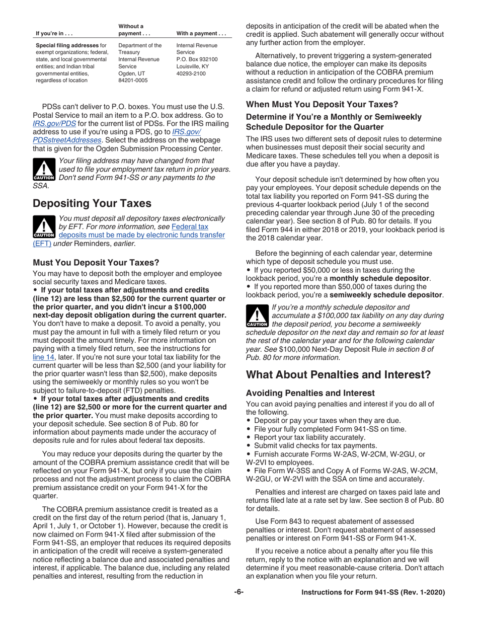 Instructions for IRS Form 941-SS Employers Quarterly Federal Tax Return - American Samoa, Guam, the Commonwealth of the Northern Mariana Islands, and the U.S. Virgin Islands, Page 8