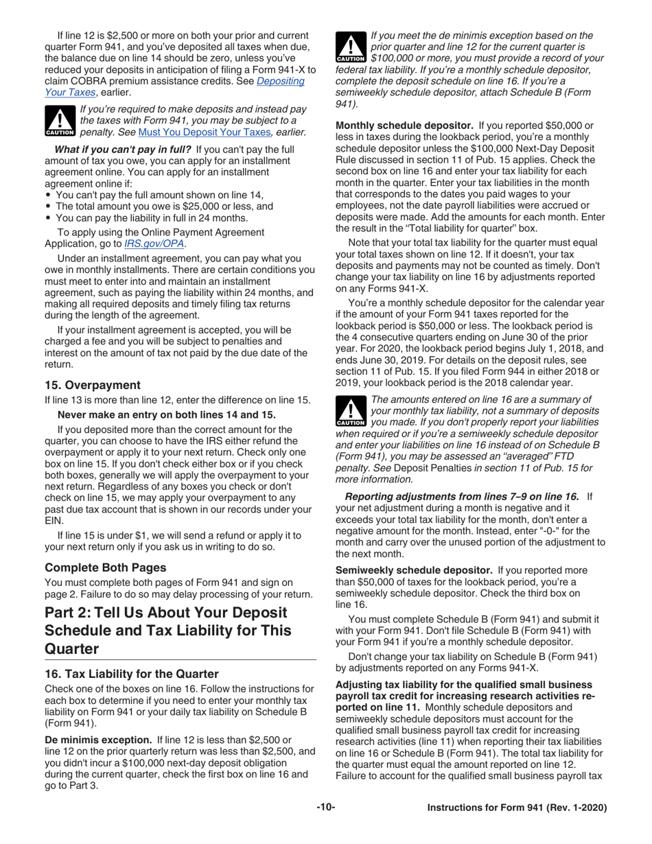Instructions for IRS Form 941 Employers Quarterly Federal Tax Return, Page 12