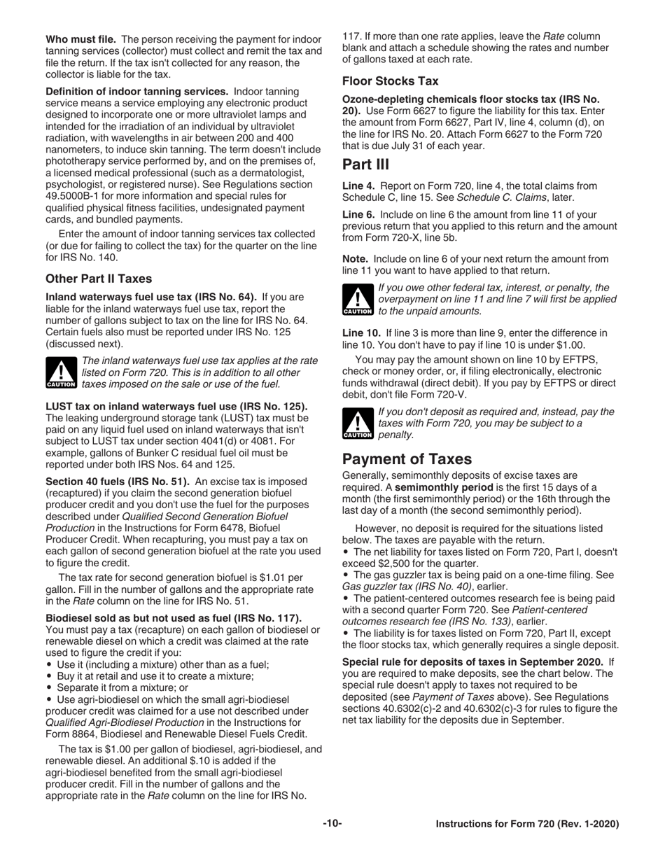 Instructions for IRS Form 720 Quarterly Federal Excise Tax Return, Page 10
