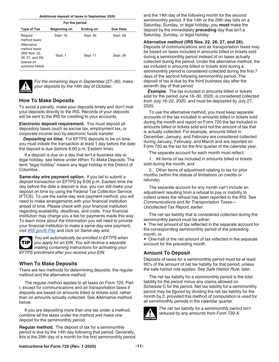 Instructions for IRS Form 720 Quarterly Federal Excise Tax Return, Page 11