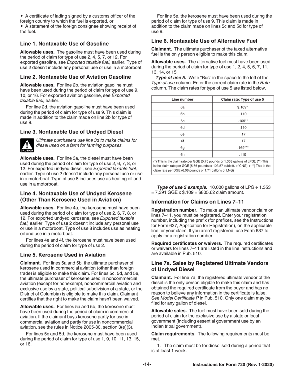 Instructions for IRS Form 720 Quarterly Federal Excise Tax Return, Page 14
