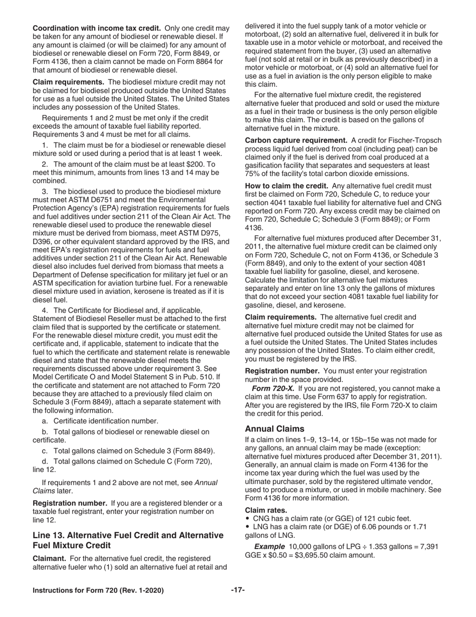 Instructions for IRS Form 720 Quarterly Federal Excise Tax Return, Page 17
