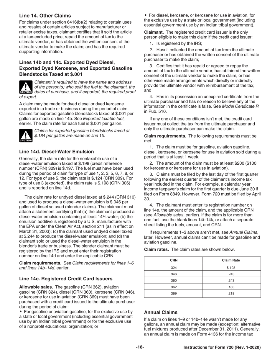 Instructions for IRS Form 720 Quarterly Federal Excise Tax Return, Page 18