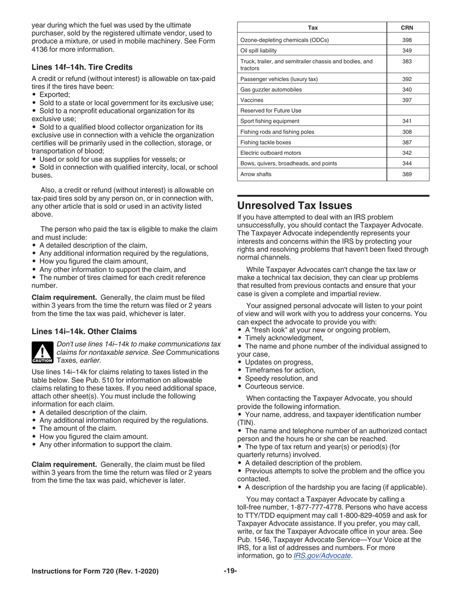 Instructions for IRS Form 720 Quarterly Federal Excise Tax Return, Page 19