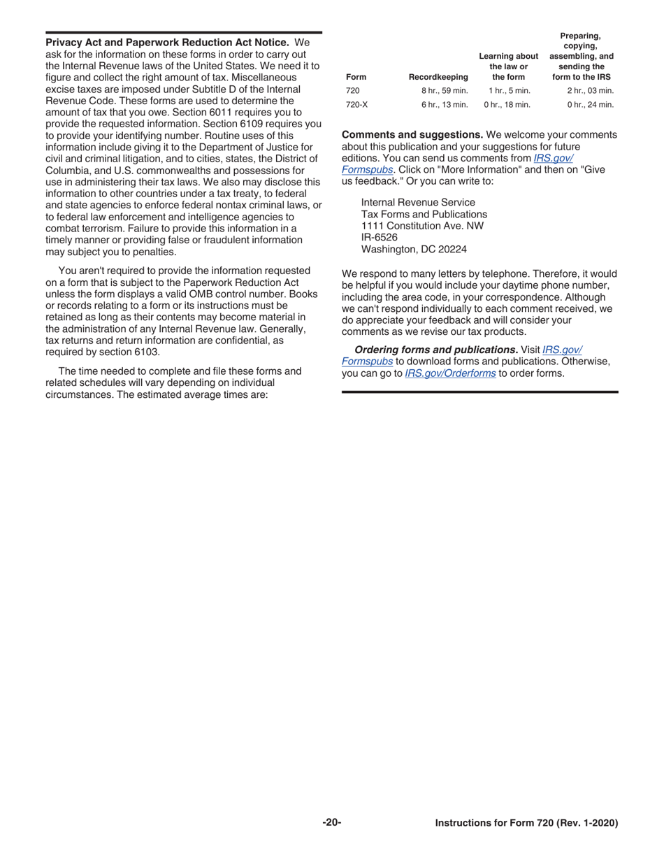 Instructions for IRS Form 720 Quarterly Federal Excise Tax Return, Page 20