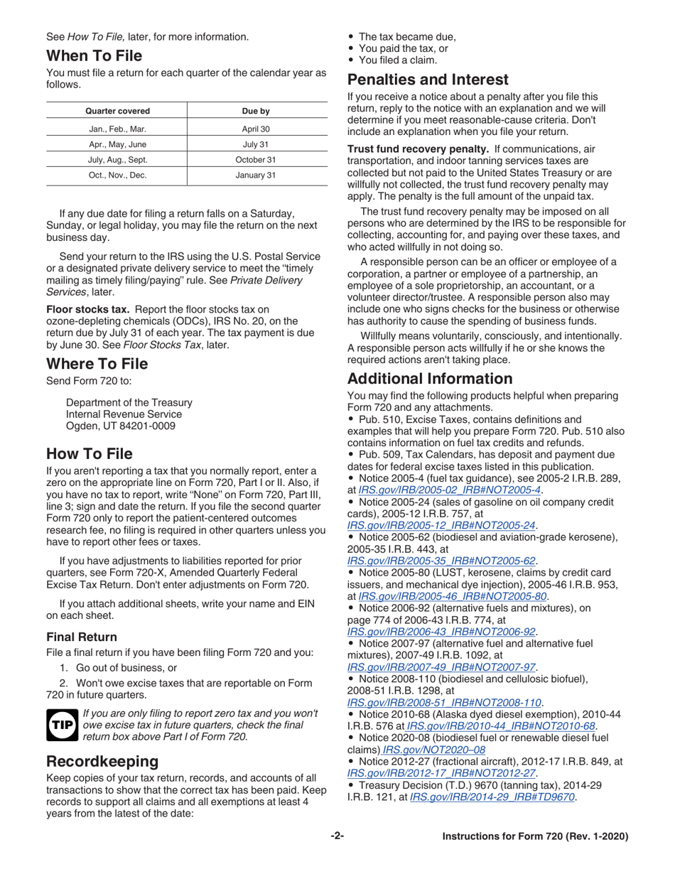 Instructions for IRS Form 720 Quarterly Federal Excise Tax Return, Page 2