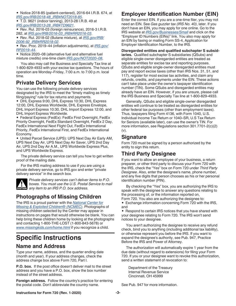 Instructions for IRS Form 720 Quarterly Federal Excise Tax Return, Page 3