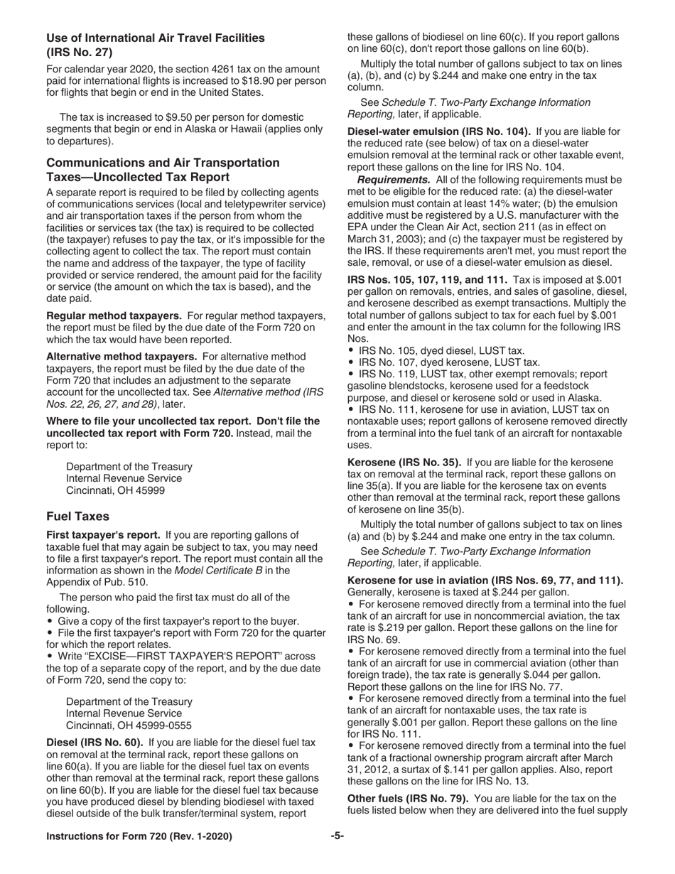 Instructions for IRS Form 720 Quarterly Federal Excise Tax Return, Page 5