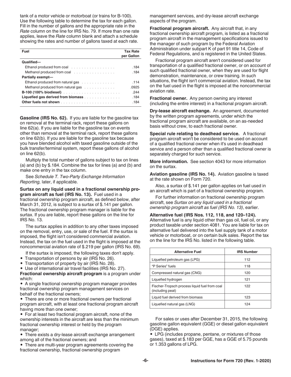 Instructions for IRS Form 720 Quarterly Federal Excise Tax Return, Page 6
